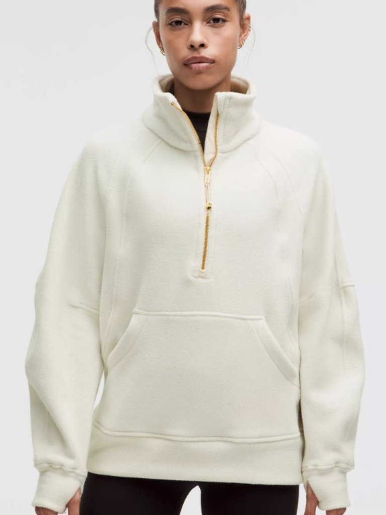 Lululemon | White Scuba Pullover Fleece Quarter Zip Scuba W Gold Zipper Xs/S